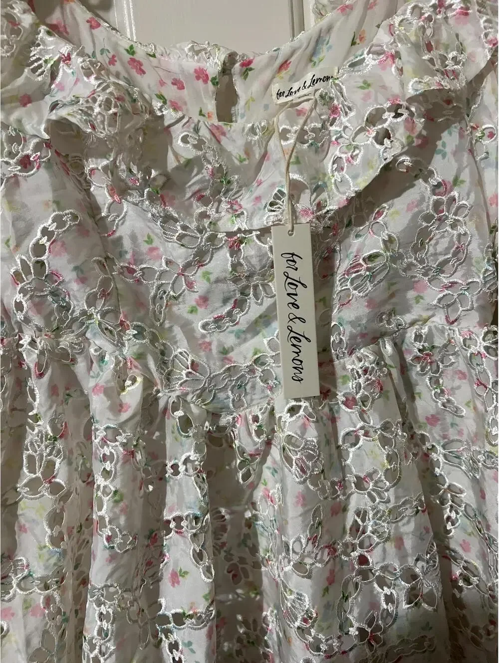 For Love & Lemons L Floral Eyelet Mini Dress cottagecore - Picture 8 of 8